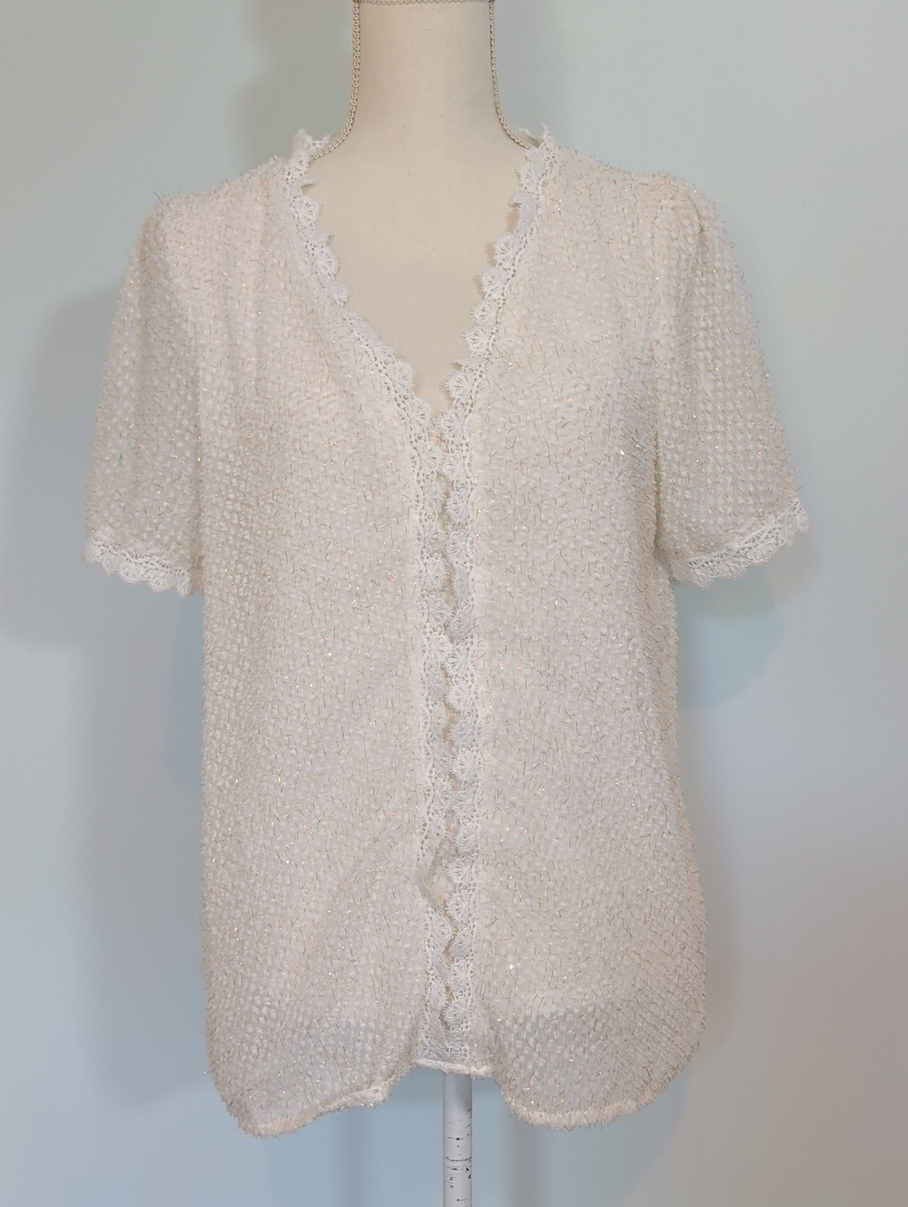 Textured Lace Short Sleeve Top. Fairy Ren Fair cottagecore quiet luxury